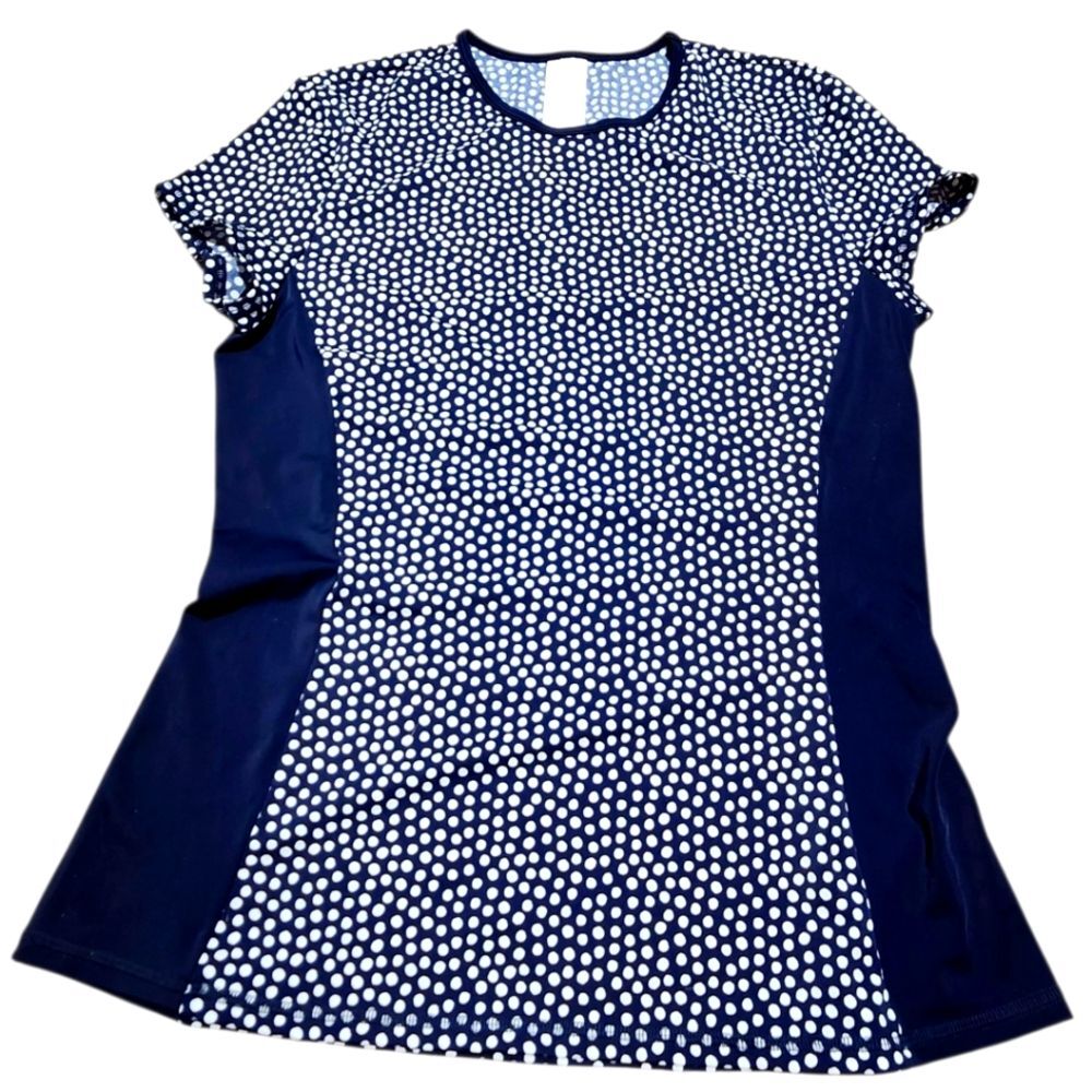 Boden Navy and White Polka Dot Short Sleeve Rash Guard Shirt. Sz. 16